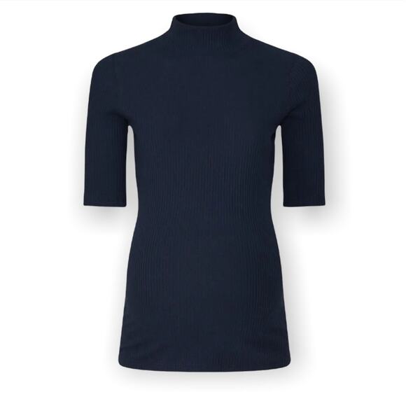 HATCH Navy Blue Ribbed Rowan Maternity Top-2 - Picture 2 of 9